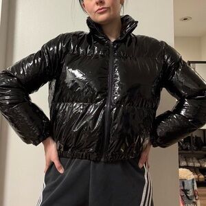 Women's Black Vinyl Puffer Jacket